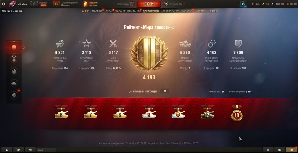 [РАСПРОДАЖА] 7 топов, CS-63 Wilk, 10 премов, последний бой 21.09.2025