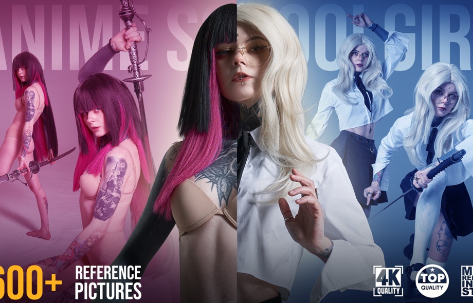 1600+ Anime Schoolgirl - Female Sword Poses