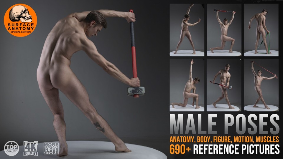 690+ Male Poses: Anatomy, Body, Figure, Motion, Muscles