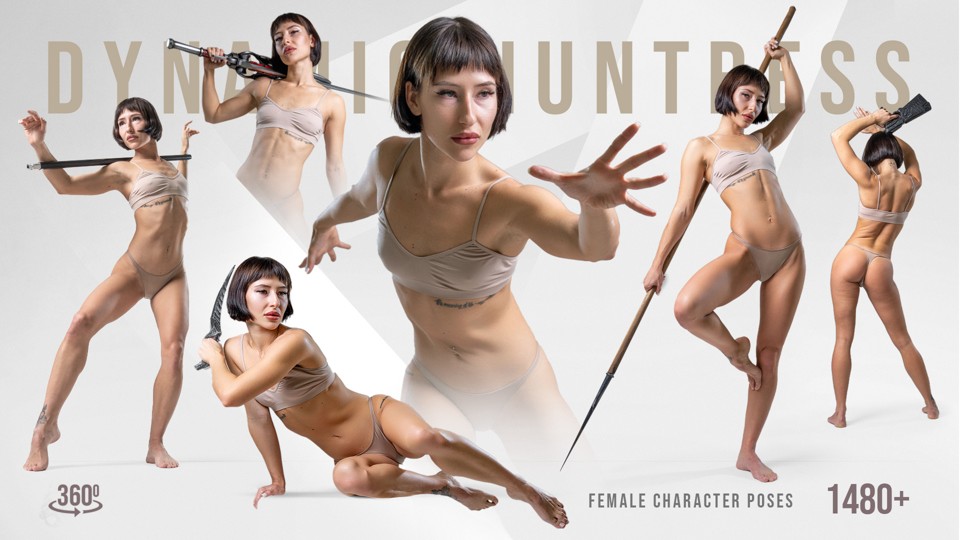1480+ Dynamic Huntress - 360 Female Character Poses