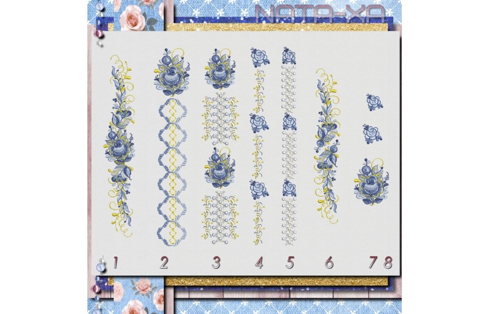 Голубые росы. Набор орнаментов. Все размеры