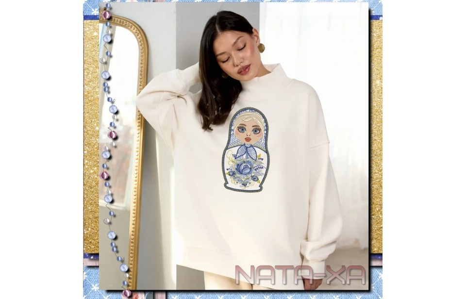 Голубые росы. Матрёшка. Набор №2 для маленьких пялец 2