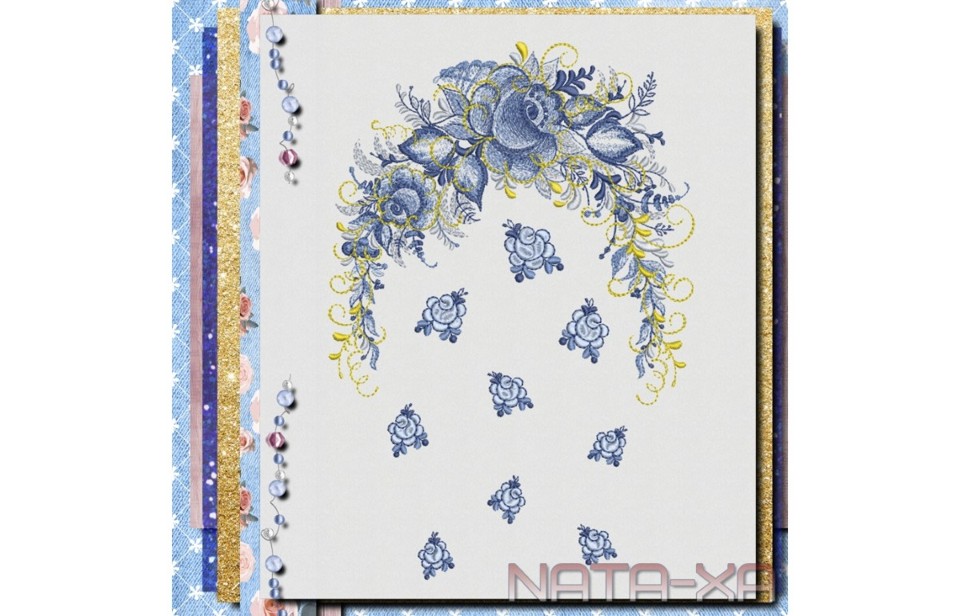 Голубые росы. Набор рукавов для больших пялец 3