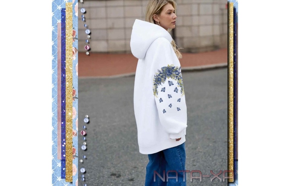 Голубые росы. Набор рукавов для больших пялец 7