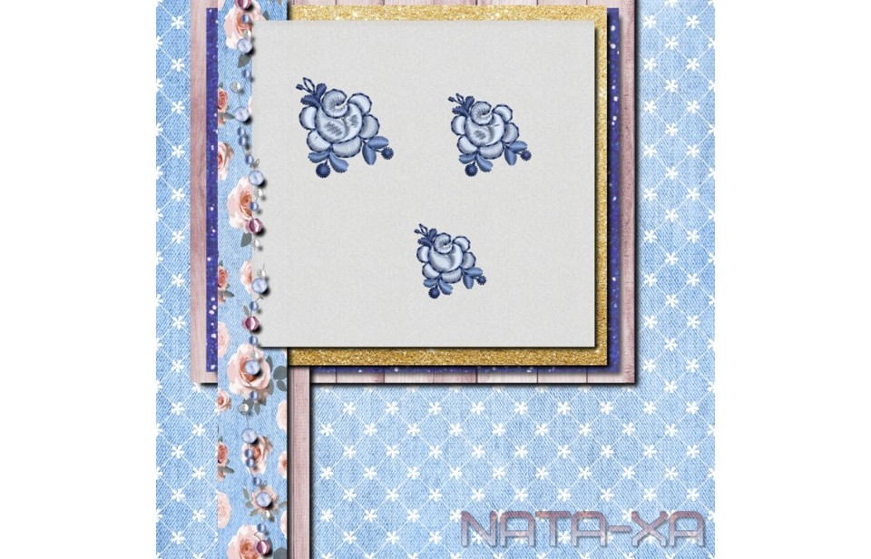 Голубые росы. Набор рукавов для маленьких пялец 5