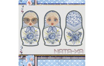 Голубые росы. Матрёшка. Набор №2 для маленьких пялец 1