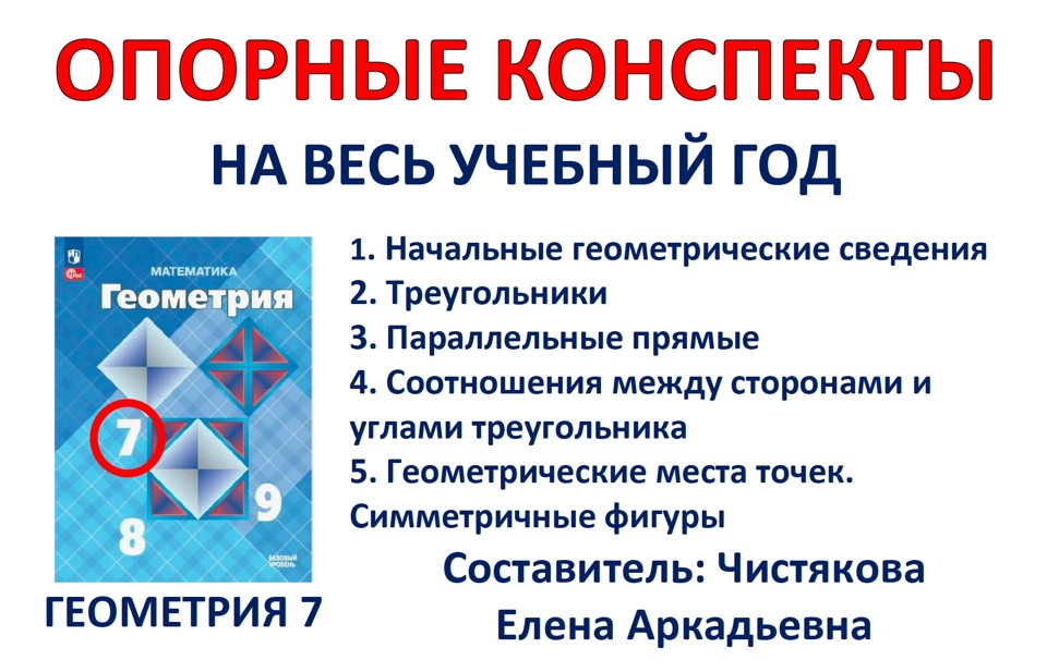 🆗7 кл Опорные конспекты "Геометрия" на весь год
